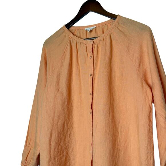 Eileen Fisher Irish Linen Button Front Tunic Top Lagenlook Minimalist Size Small - Picture 2 of 5